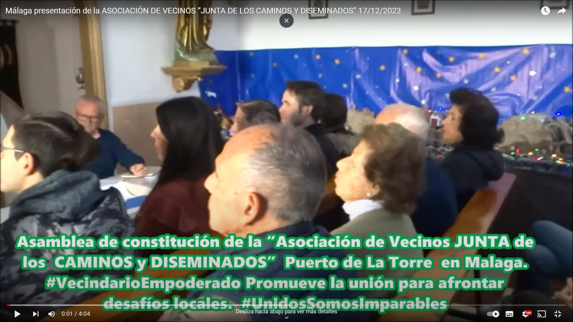 Málaga presentación de la ASOCIACIÓN DE VECINOS “JUNTA DE LOS CAMINOS Y DISEMINADOS”
